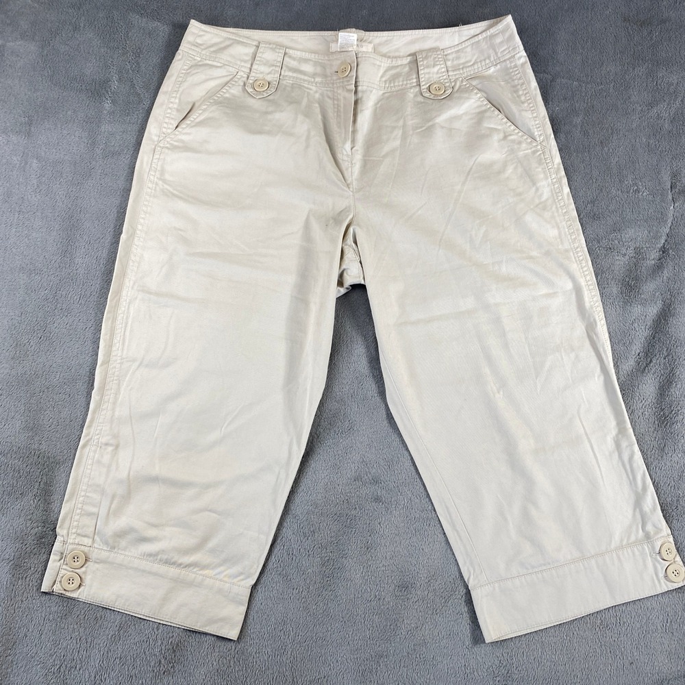 Sandro Capri Pants Womens 14 Beige Cotton Cropped Wide Leg Button Cuff Utility